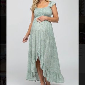 Pink Blush Maternity Sage Floral Smocked Hi-low Maternity Maci Dress